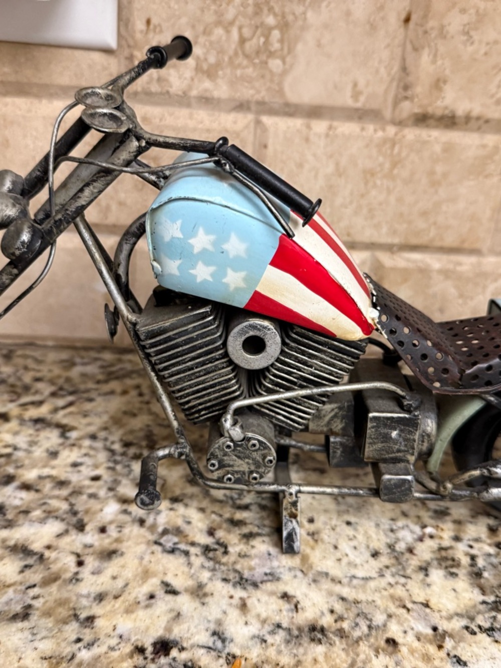 Patriotic Mini Motorcycle Figurine - Red, White & Blue Tank